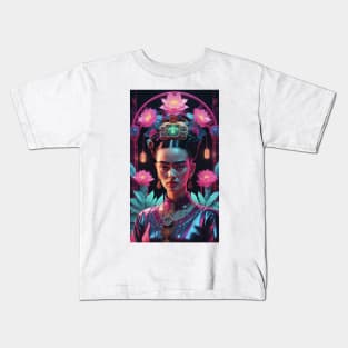 Frida's Neon Garden: Vibrant Modern Portrait Kids T-Shirt